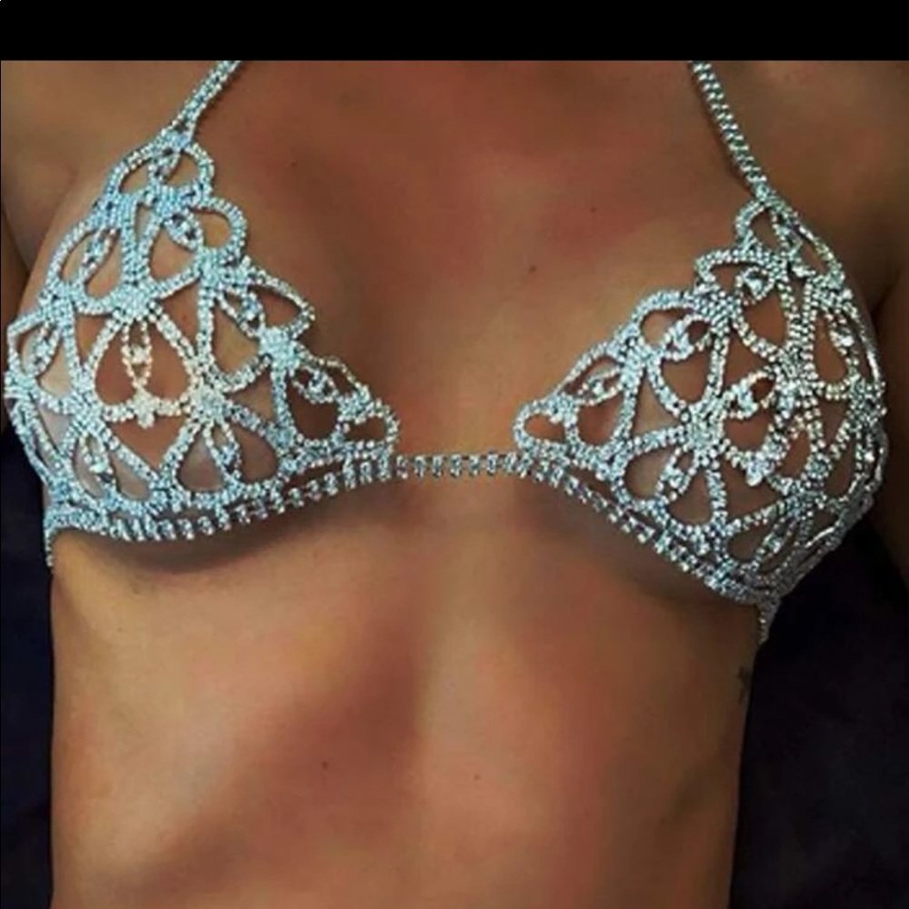 Rhinestone body chain bra